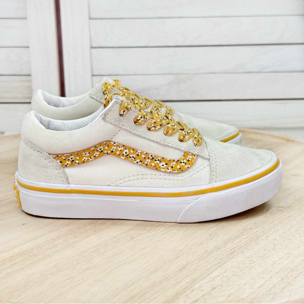 Vans Old Skool Ditsy Floral Stripe Canvas Suede Low Top Sneakers Ivory 13 Kids